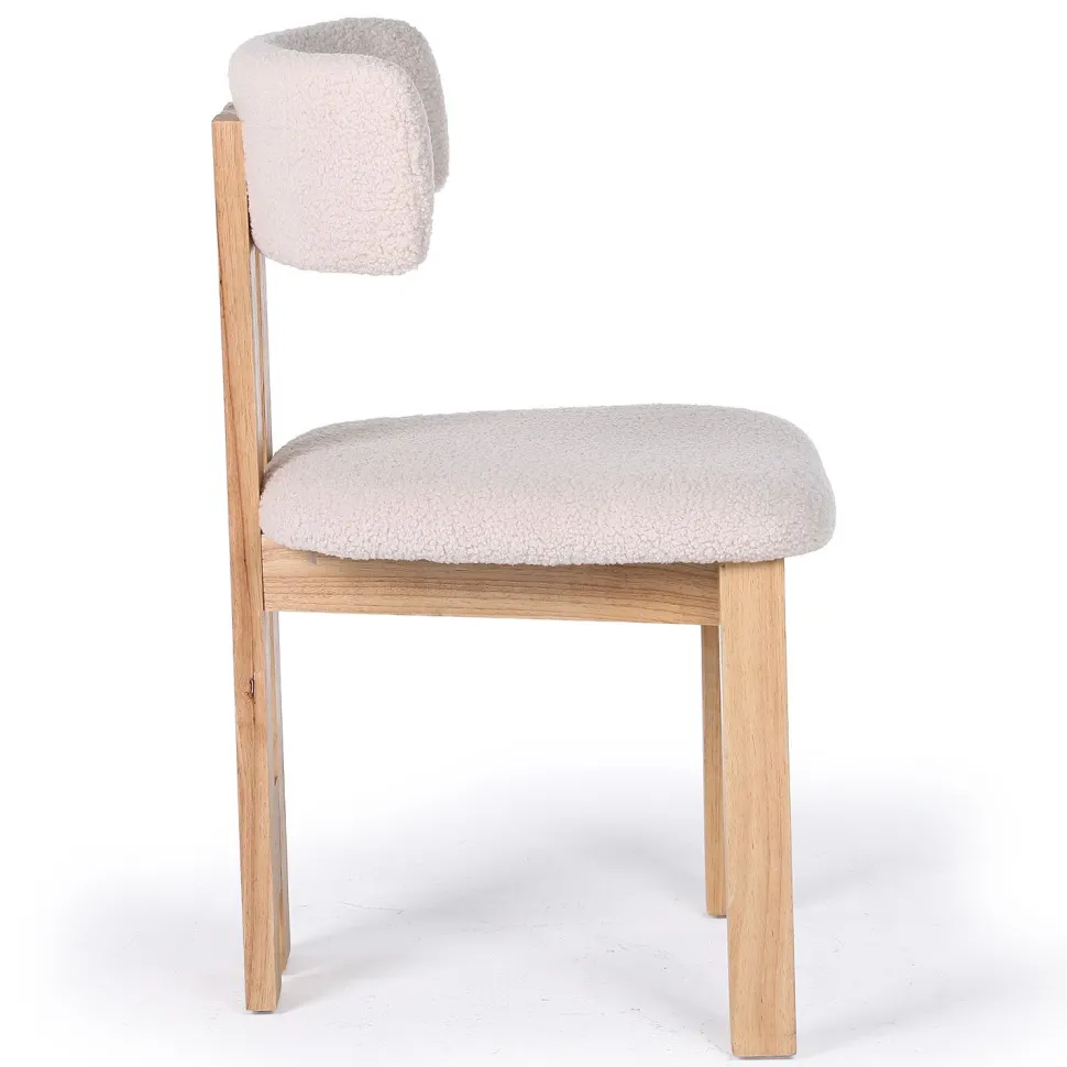 Chaise de salle à manger design Ceriz Bois clair et Tissu bouclette Beige