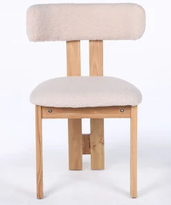 Chaise de salle à manger design Ceriz Bois clair et Tissu bouclette Beige