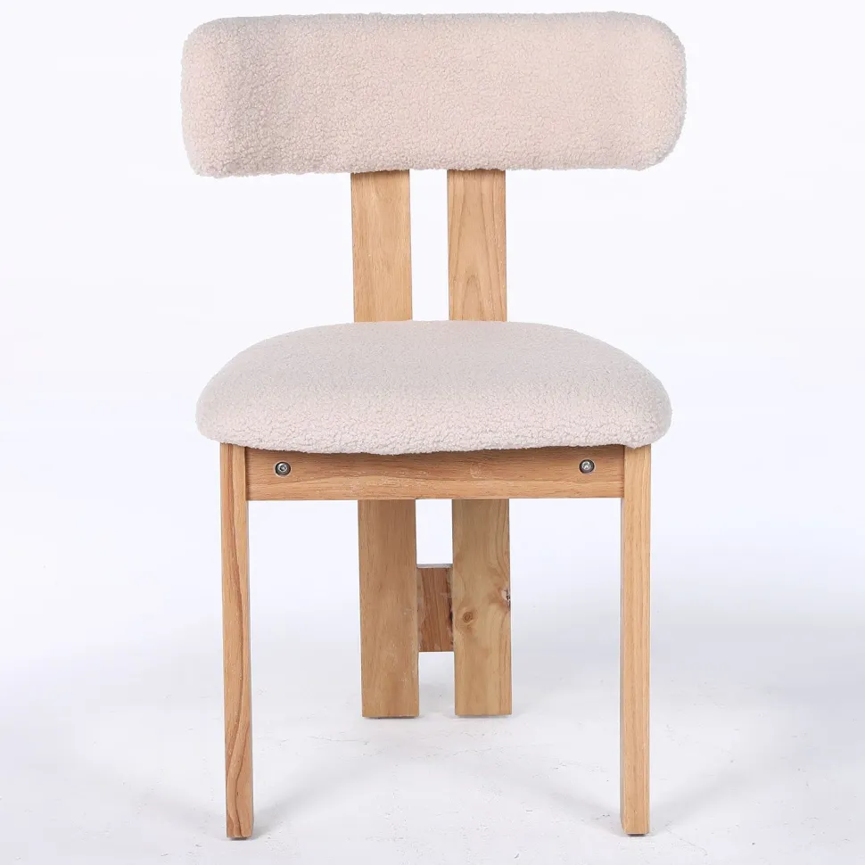 Chaise de salle à manger design Ceriz Bois clair et Tissu bouclette Beige