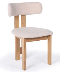 Chaise de salle à manger design Ceriz Bois clair et Tissu bouclette Beige