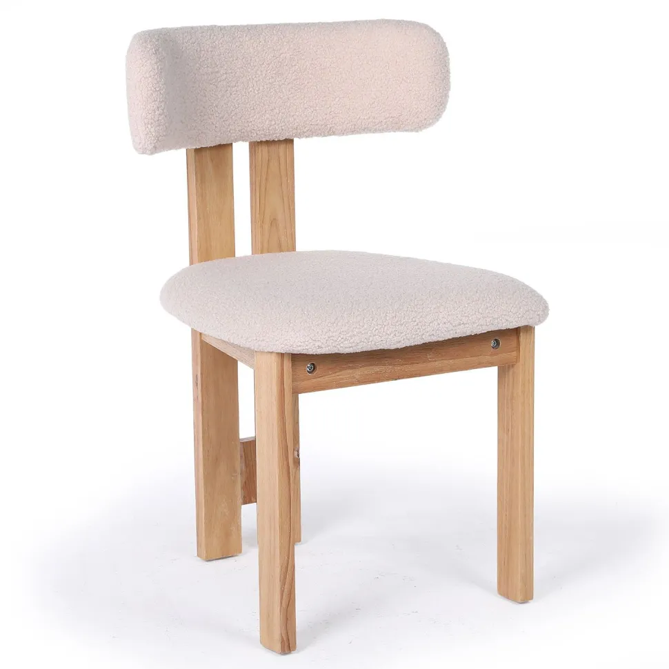 Chaise de salle à manger design Ceriz Bois clair et Tissu bouclette Beige