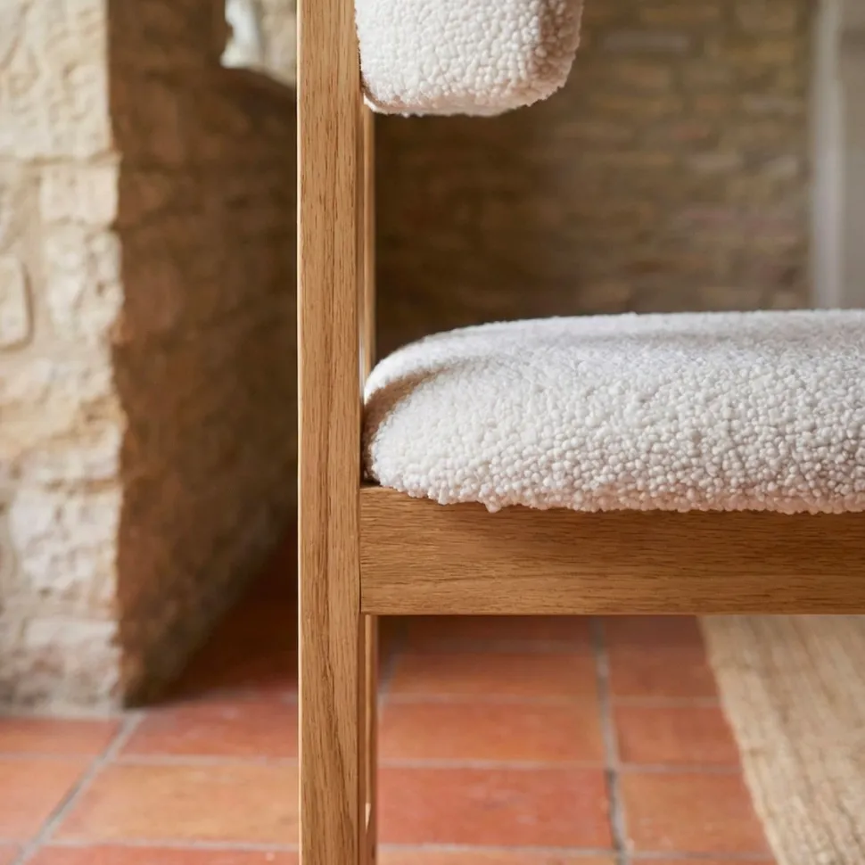 Chaise de salle à manger design Ceriz Bois clair et Tissu bouclette Beige