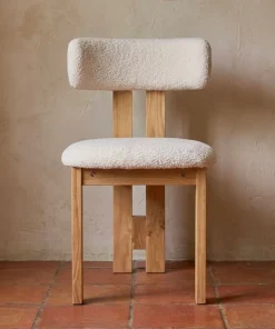 Chaise de salle à manger design Ceriz Bois clair et Tissu bouclette Beige