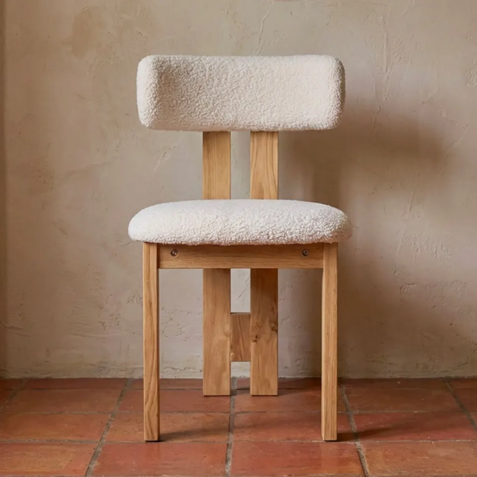 Chaise de salle à manger design Ceriz Bois clair et Tissu bouclette Beige