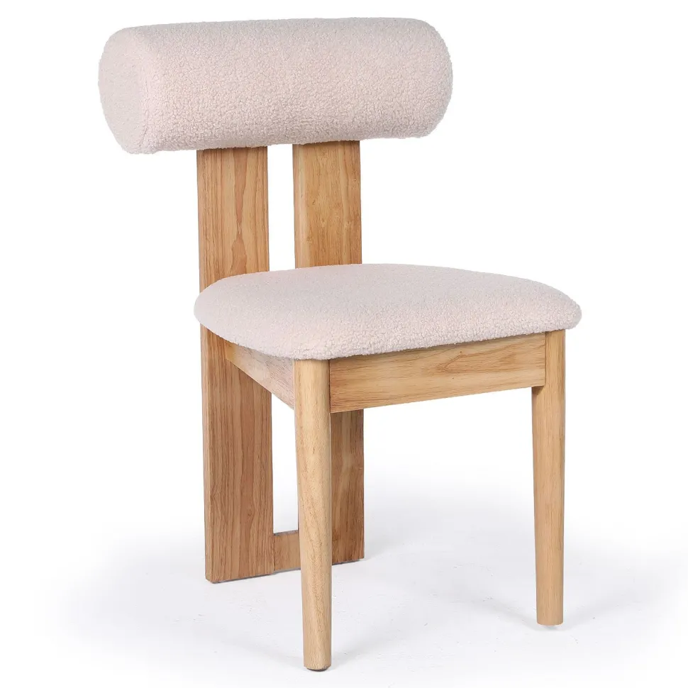 Chaise de salle à manger style intemporel Tuboli Bois clair et Tissu bouclette Beige