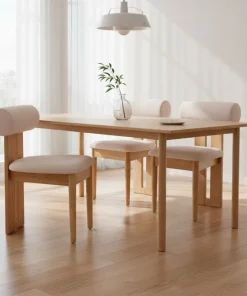 Chaise de salle à manger style intemporel Tuboli Bois clair et Tissu bouclette Beige
