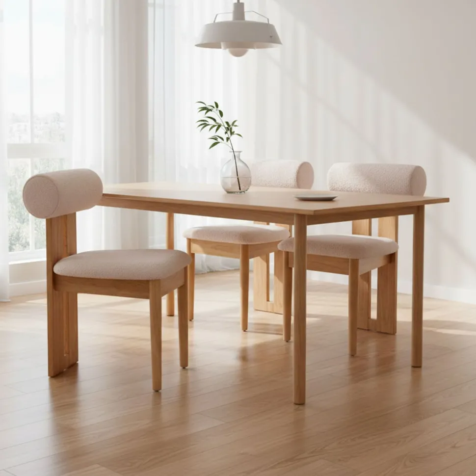 Chaise de salle à manger style intemporel Tuboli Bois clair et Tissu bouclette Beige