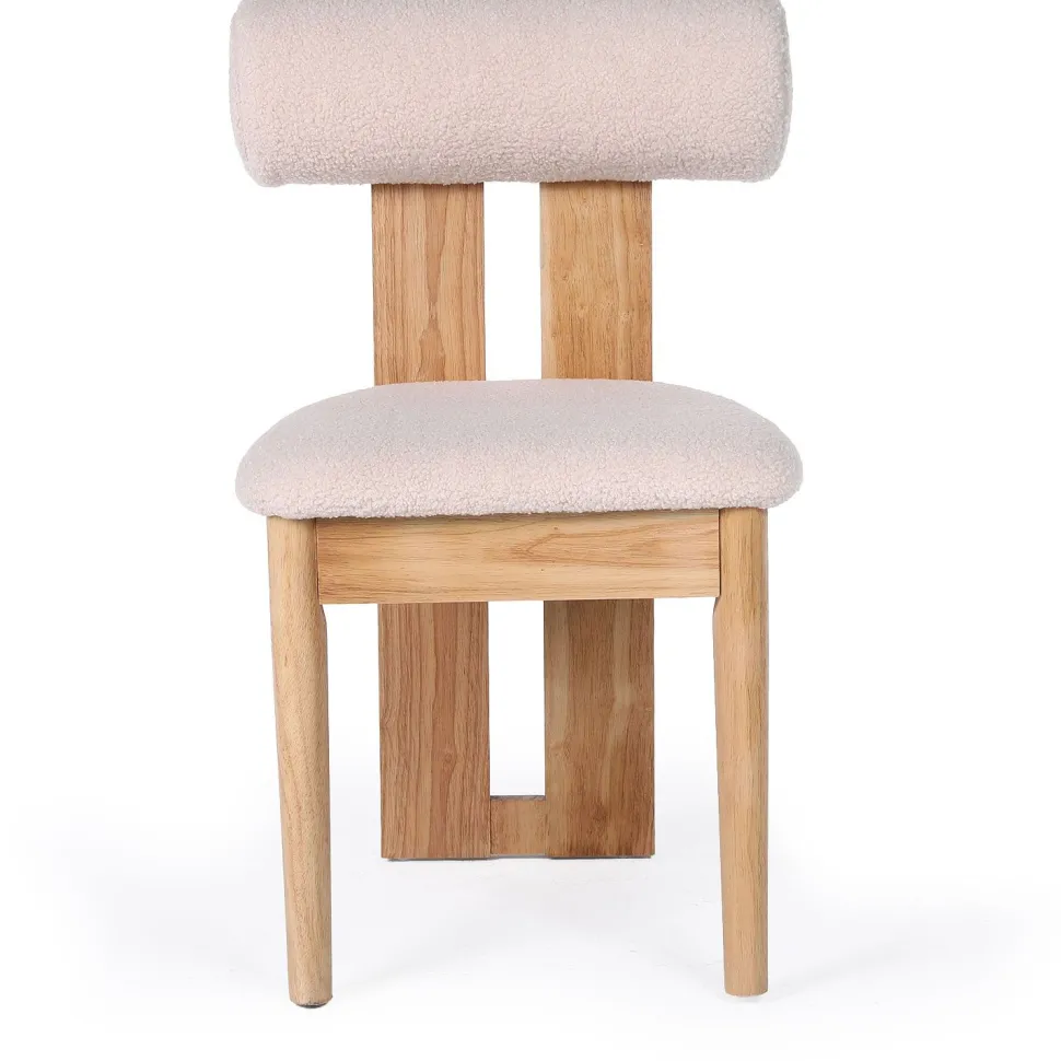 Chaise de salle à manger style intemporel Tuboli Bois clair et Tissu bouclette Beige