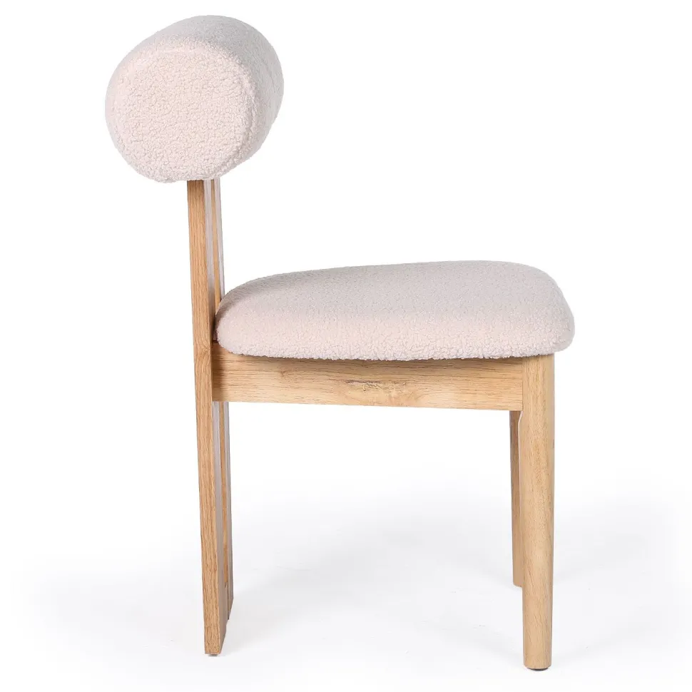 Chaise de salle à manger style intemporel Tuboli Bois clair et Tissu bouclette Beige