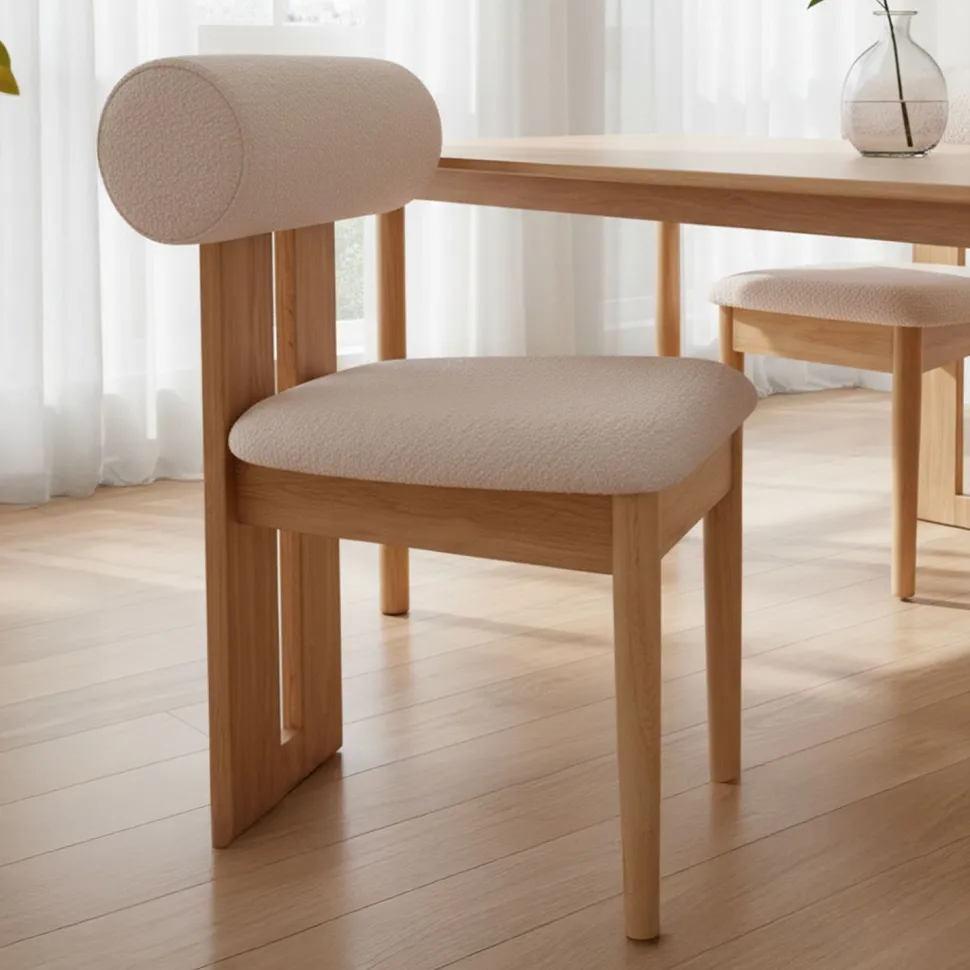 Chaise de salle à manger style intemporel Tuboli Bois clair et Tissu bouclette Beige