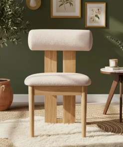 Chaise de salle à manger style intemporel Tuboli Bois clair et Tissu bouclette Beige