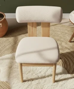 Chaise de salle à manger style intemporel Tuboli Bois clair et Tissu bouclette Beige