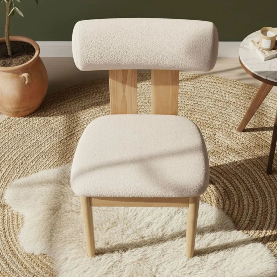 Chaise de salle à manger style intemporel Tuboli Bois clair et Tissu bouclette Beige