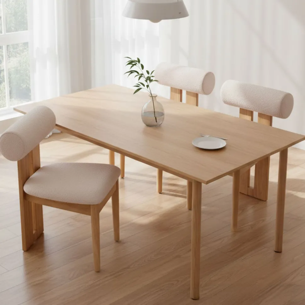Chaise de salle à manger style intemporel Tuboli Bois clair et Tissu bouclette Beige