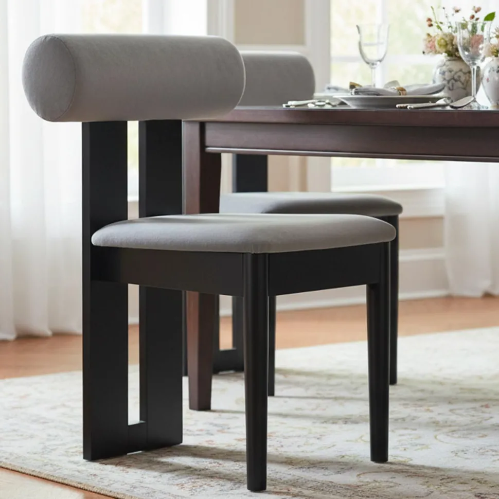 Chaise de salle à manger style intemporel Tuboli Bois Noir et Velours Gris