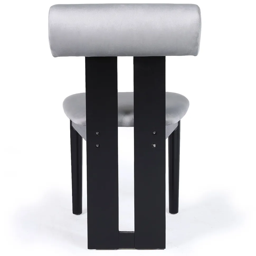 Chaise de salle à manger style intemporel Tuboli Bois Noir et Velours Gris