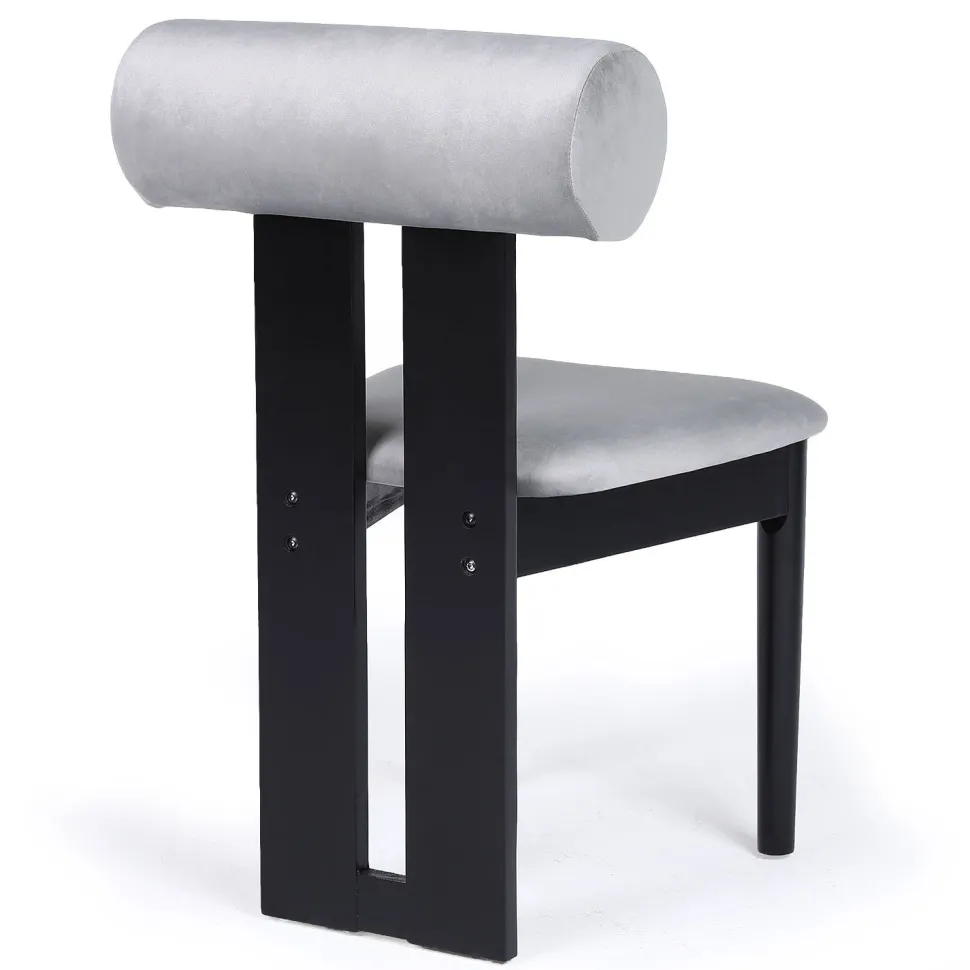 Chaise de salle à manger style intemporel Tuboli Bois Noir et Velours Gris