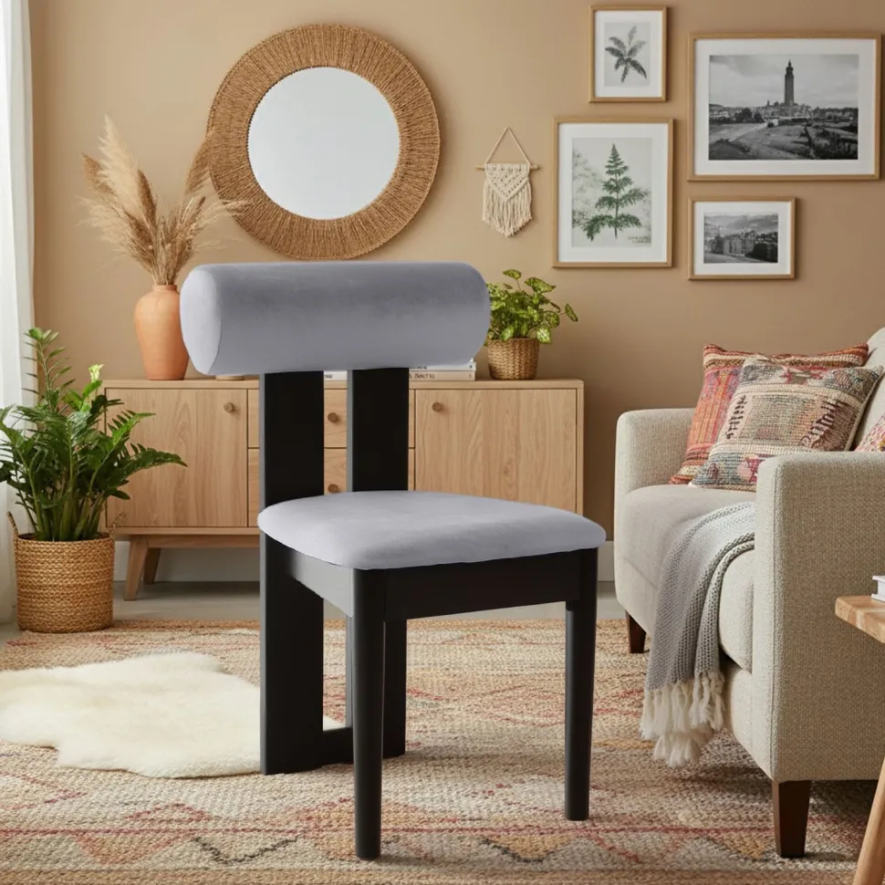 Chaise de salle à manger style intemporel Tuboli Bois Noir et Velours Gris