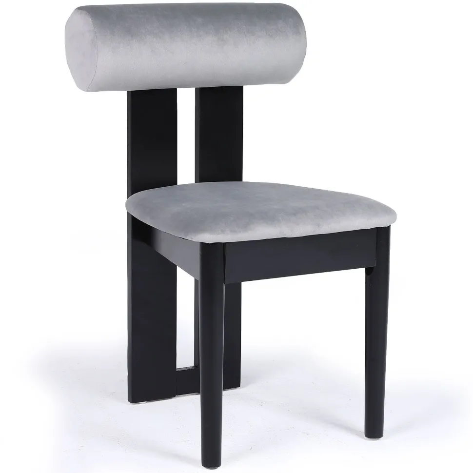 Chaise de salle à manger style intemporel Tuboli Bois Noir et Velours Gris