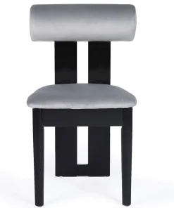 Chaise de salle à manger style intemporel Tuboli Bois Noir et Velours Gris