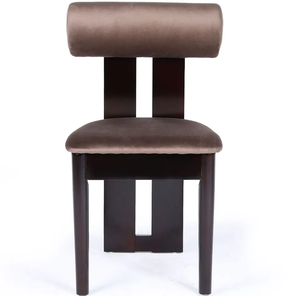 Chaise de salle à manger style intemporel Tuboli Bois foncé et Velours Marron