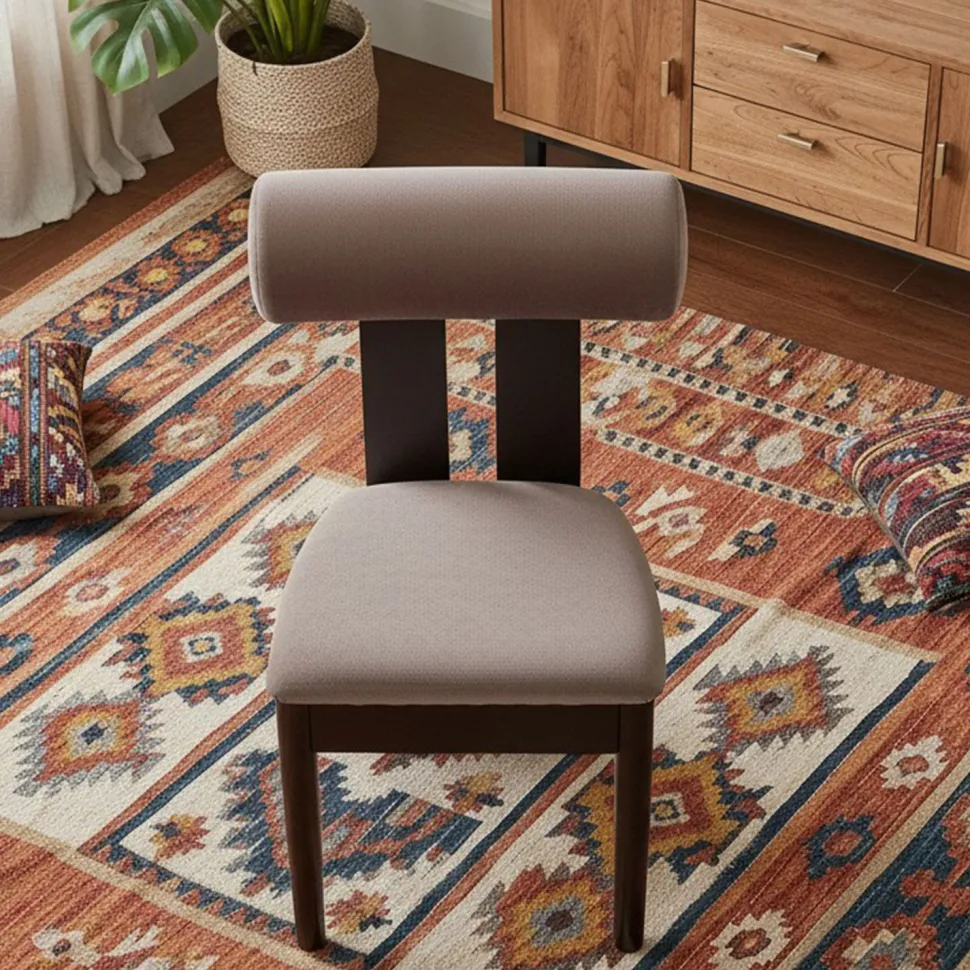 Chaise de salle à manger style intemporel Tuboli Bois foncé et Velours Marron