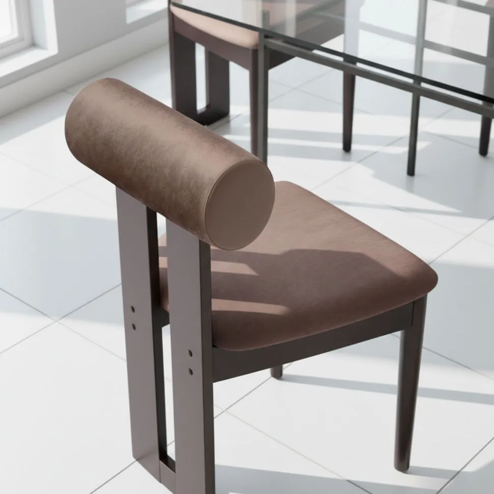 Chaise de salle à manger style intemporel Tuboli Bois foncé et Velours Marron