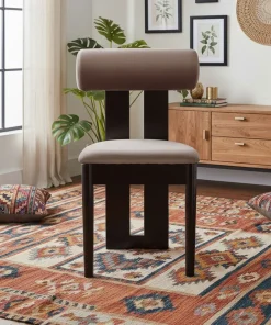 Chaise de salle à manger style intemporel Tuboli Bois foncé et Velours Marron