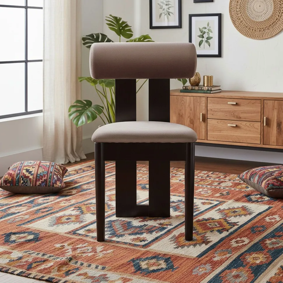 Chaise de salle à manger style intemporel Tuboli Bois foncé et Velours Marron
