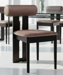 Chaise de salle à manger style intemporel Tuboli Bois foncé et Velours Marron