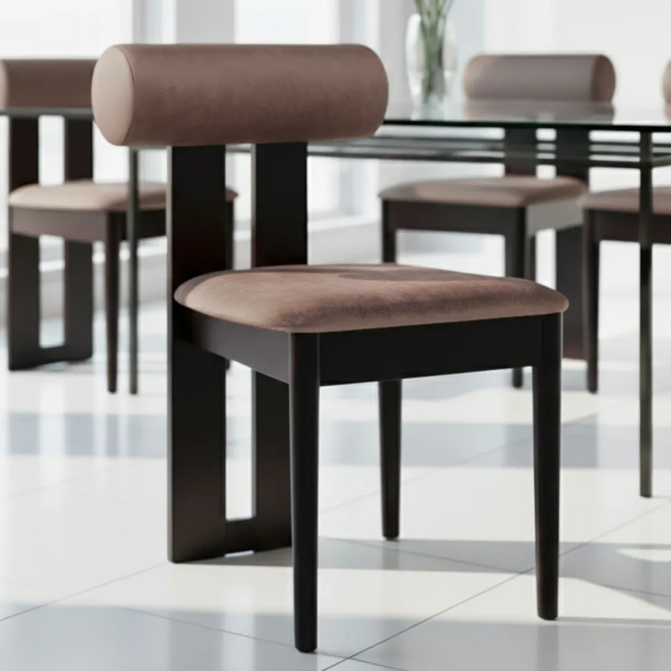 Chaise de salle à manger style intemporel Tuboli Bois foncé et Velours Marron