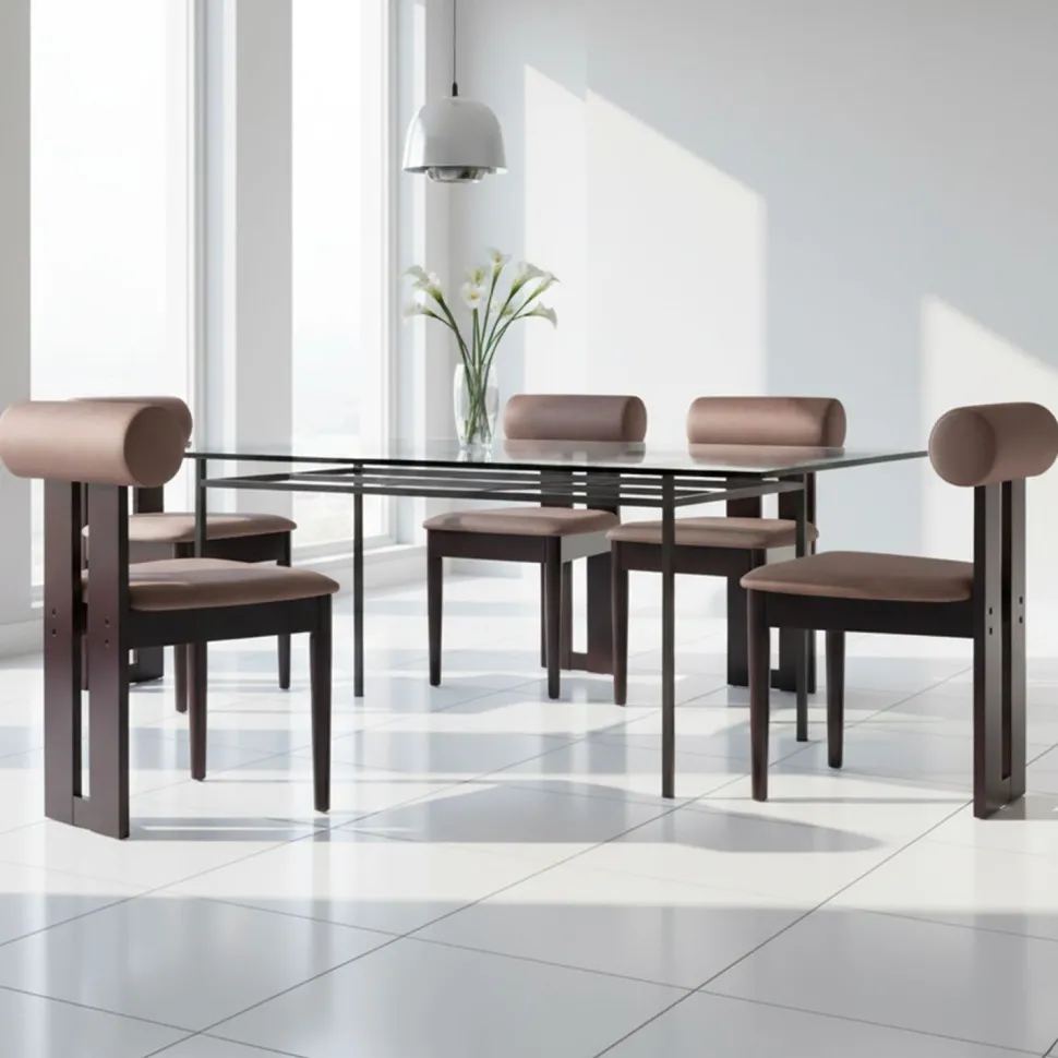 Chaise de salle à manger style intemporel Tuboli Bois foncé et Velours Marron