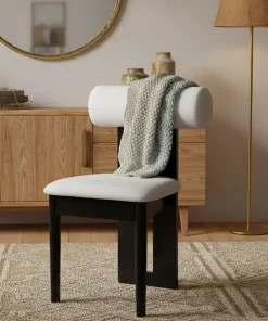 Chaise de salle à manger style intemporel Tuboli Bois foncé et Velours Crème