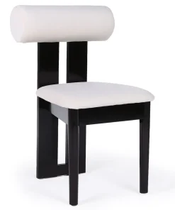 Chaise de salle à manger style intemporel Tuboli Bois foncé et Velours Crème