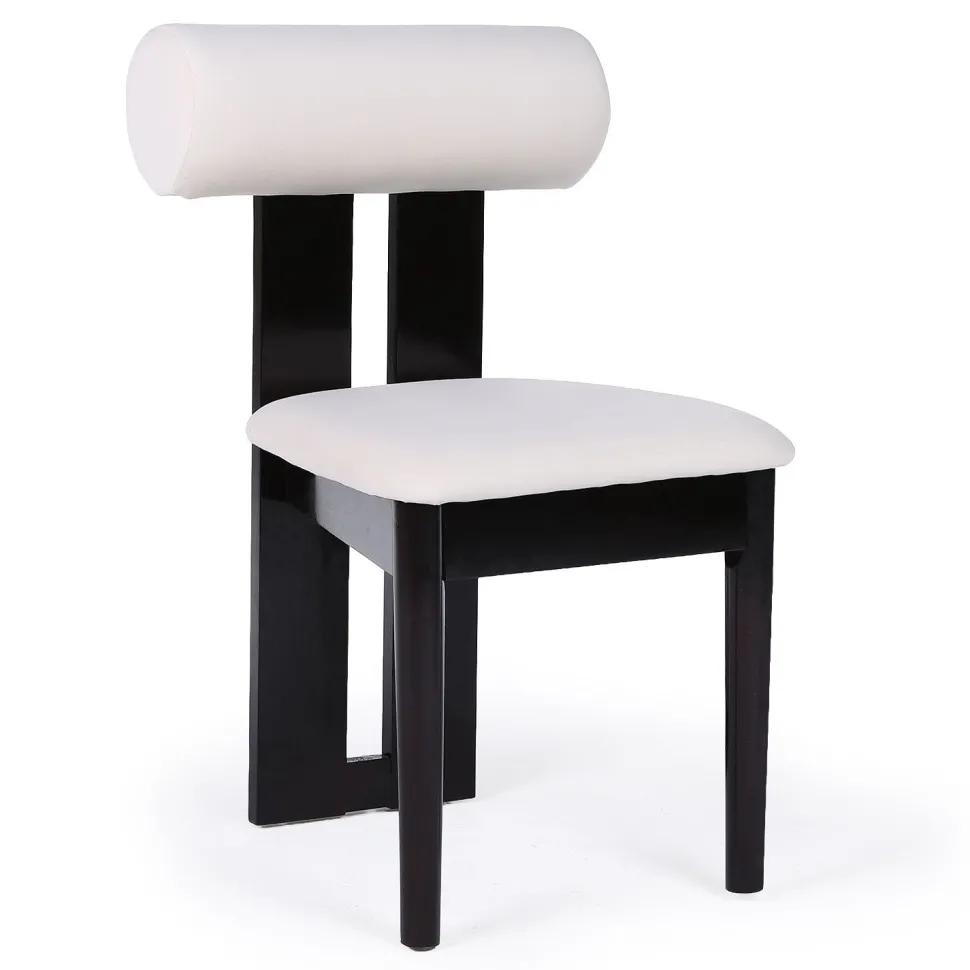 Chaise de salle à manger style intemporel Tuboli Bois foncé et Velours Crème