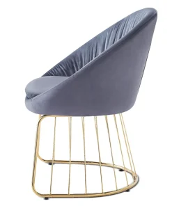 Chaise design avec dossier arrondi effet drapé Pralion Pied Or et Velours Gris