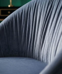 Chaise design avec dossier arrondi effet drapé Pralion Pied Or et Velours Gris
