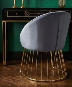 Chaise design avec dossier arrondi effet drapé Pralion Pied Or et Velours Gris