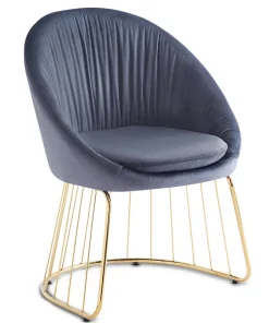 Chaise design avec dossier arrondi effet drapé Pralion Pied Or et Velours Gris