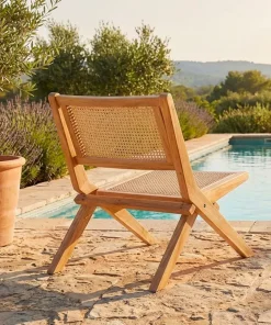 Chaise pliante Masdam Bois massif naturel et cannage en rotin