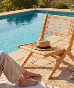 Chaise pliante Masdam Bois massif naturel et cannage en rotin