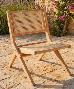 Chaise pliante Masdam Bois massif naturel et cannage en rotin