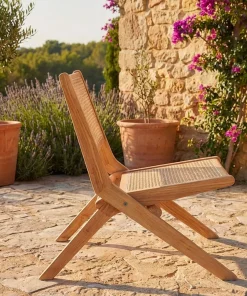 Chaise pliante Masdam Bois massif naturel et cannage en rotin