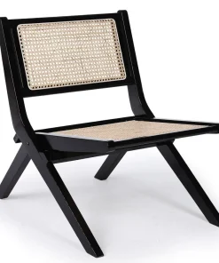 Chaise pliante Masdam Bois massif brun foncé et cannage en rotin