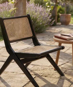 Chaise pliante Masdam Bois massif brun foncé et cannage en rotin