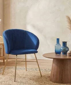 Chaise Smart Velours Bleu Pieds Or