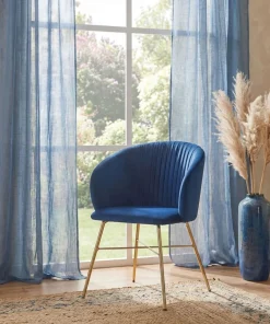 Chaise Smart Velours Bleu Pieds Or