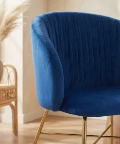 Chaise Smart Velours Bleu Pieds Or