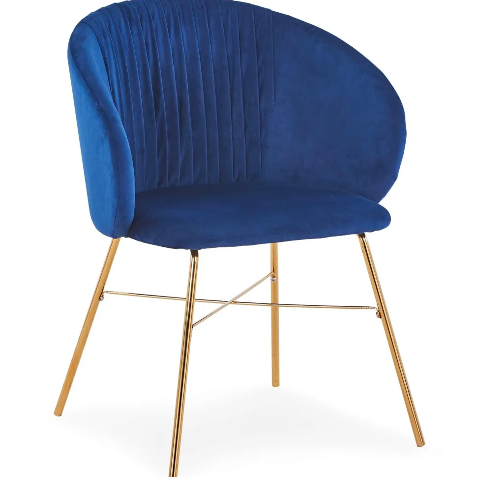 Chaise Smart Velours Bleu Pieds Or