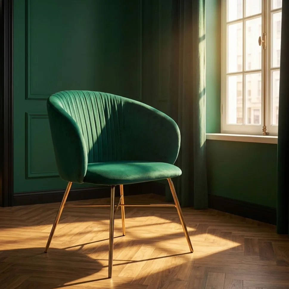 Chaise Smart Velours Vert Pieds Or